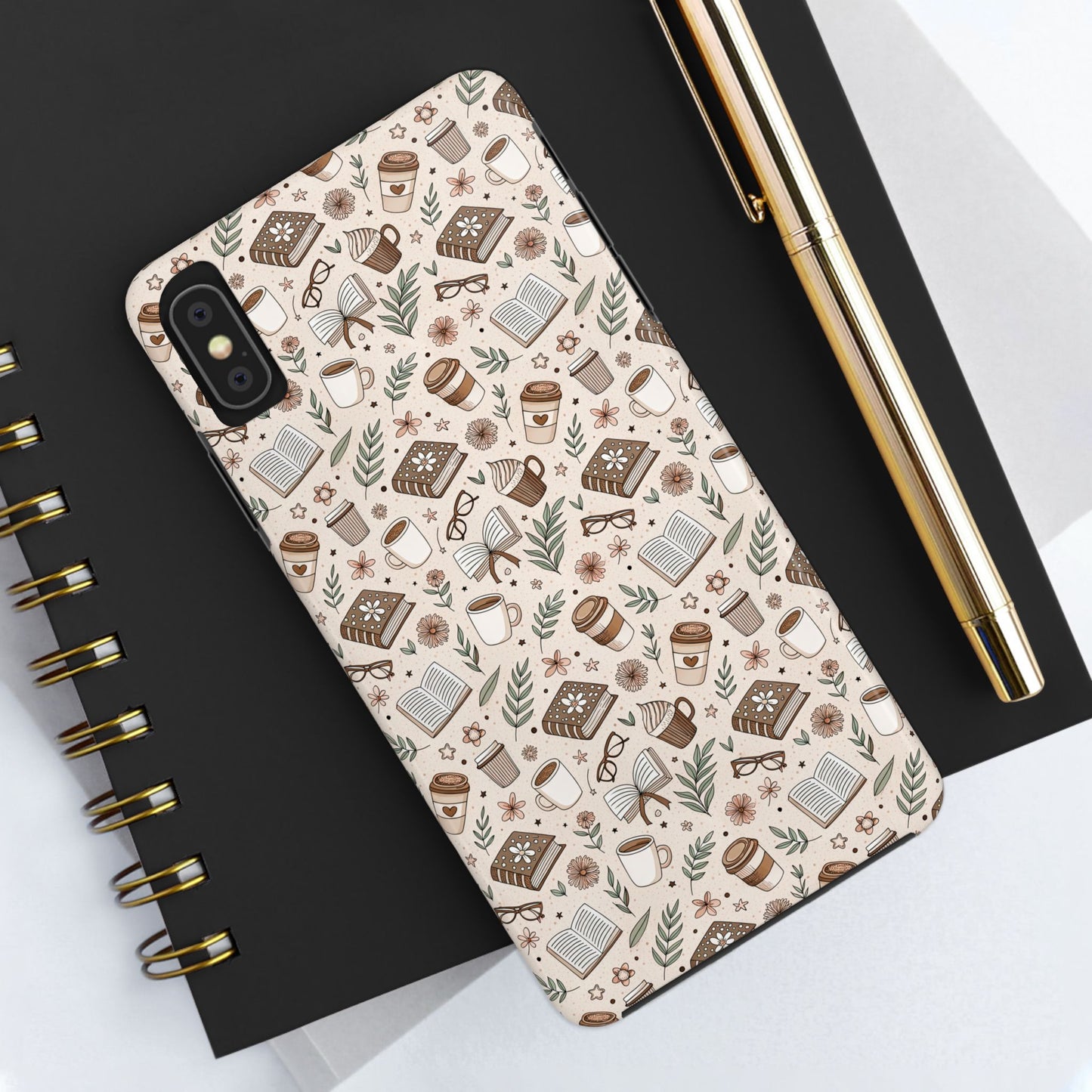 Cozy Books & Brews Tough Phone Cases - Literary Gift, Cute Coffee Pattern, Book Lover Accessory, Unique Phone Cover, Gift for Readers