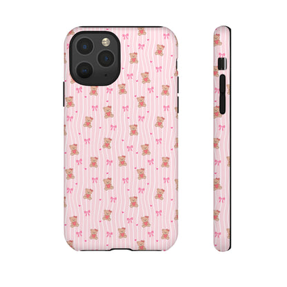 Cute Teddy Bear Pink Stripe Phone Case