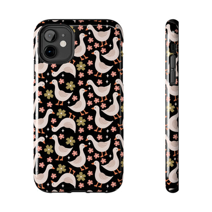 Cute Duck Pattern Phone Case, Stylish Tough Case, Gift for Duck Lovers, Floral Design, Unique Mobile Cover