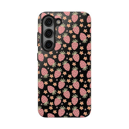 Cute Strawberry Pattern Tough Phone Cases, Floral Phone Cover, Protective Case, Gift for Her, Summer Vibes, Cute Accessories