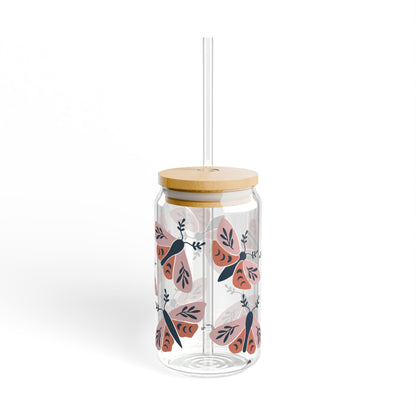 Floral Sipper Glass, 16oz, Eco-Friendly Drinkware, Reusable Beverage Container, Gift for Tea Lovers, Perfect for Summer Parties