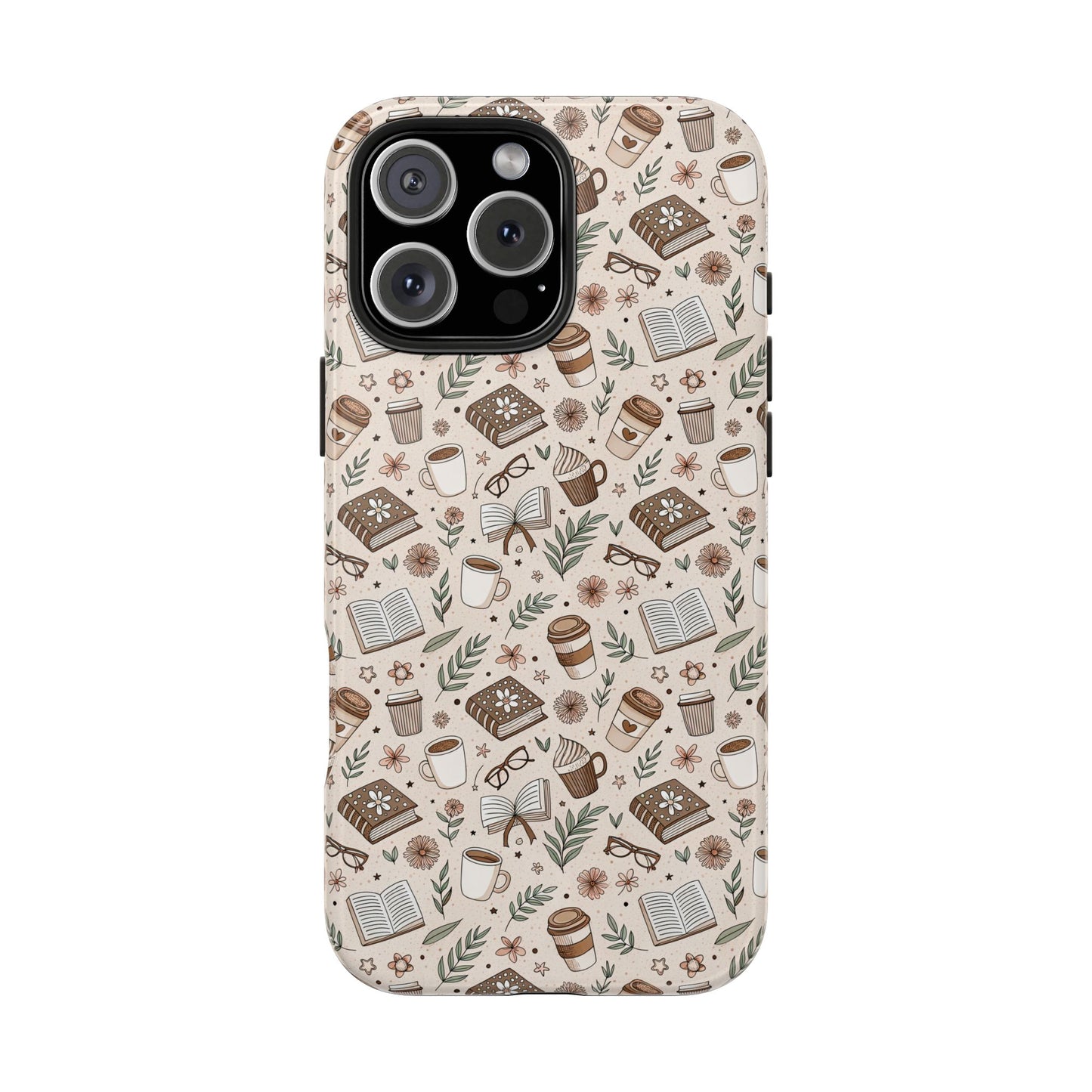 Cozy Books & Brews Tough Phone Cases - Literary Gift, Cute Coffee Pattern, Book Lover Accessory, Unique Phone Cover, Gift for Readers