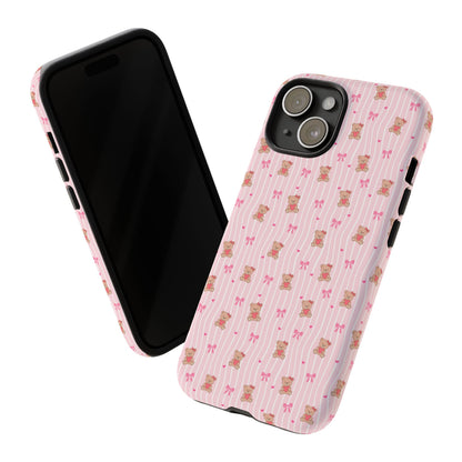 Cute Teddy Bear Pink Stripe Phone Case