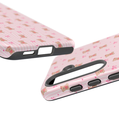 Cute Teddy Bear Pink Stripe Phone Case