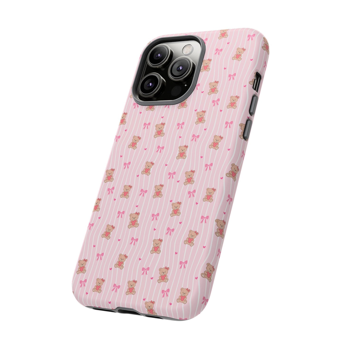 Cute Teddy Bear Pink Stripe Phone Case