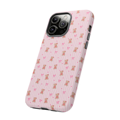Cute Teddy Bear Pink Stripe Phone Case