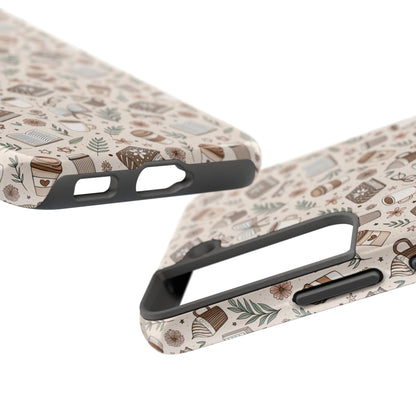 Cozy Books & Brews Tough Phone Cases - Literary Gift, Cute Coffee Pattern, Book Lover Accessory, Unique Phone Cover, Gift for Readers