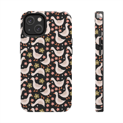Cute Duck Pattern Phone Case, Stylish Tough Case, Gift for Duck Lovers, Floral Design, Unique Mobile Cover