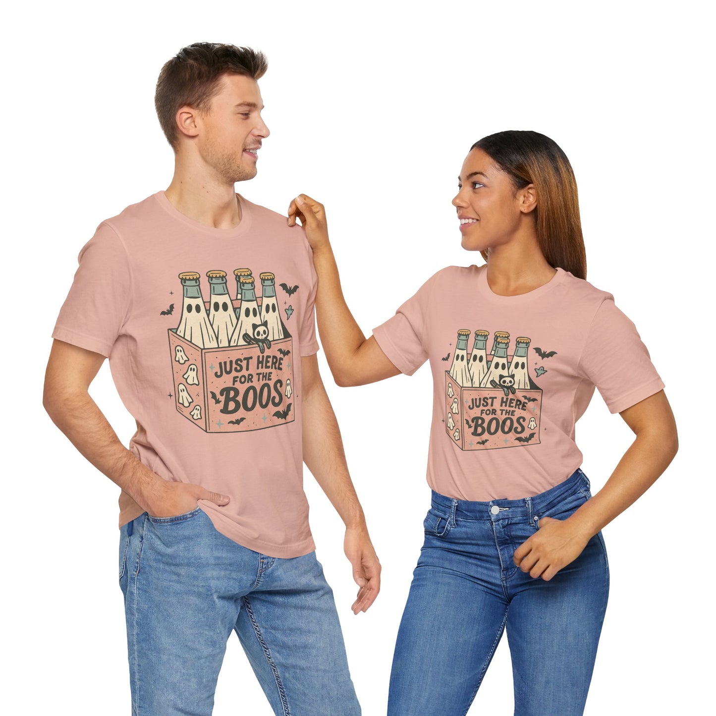 Halloween Vibes Unisex Tee - Just Here for the Boos, Fun Halloween Shirt, Party Wear, Gag Gift, Ghostly Spirit Classy Wear