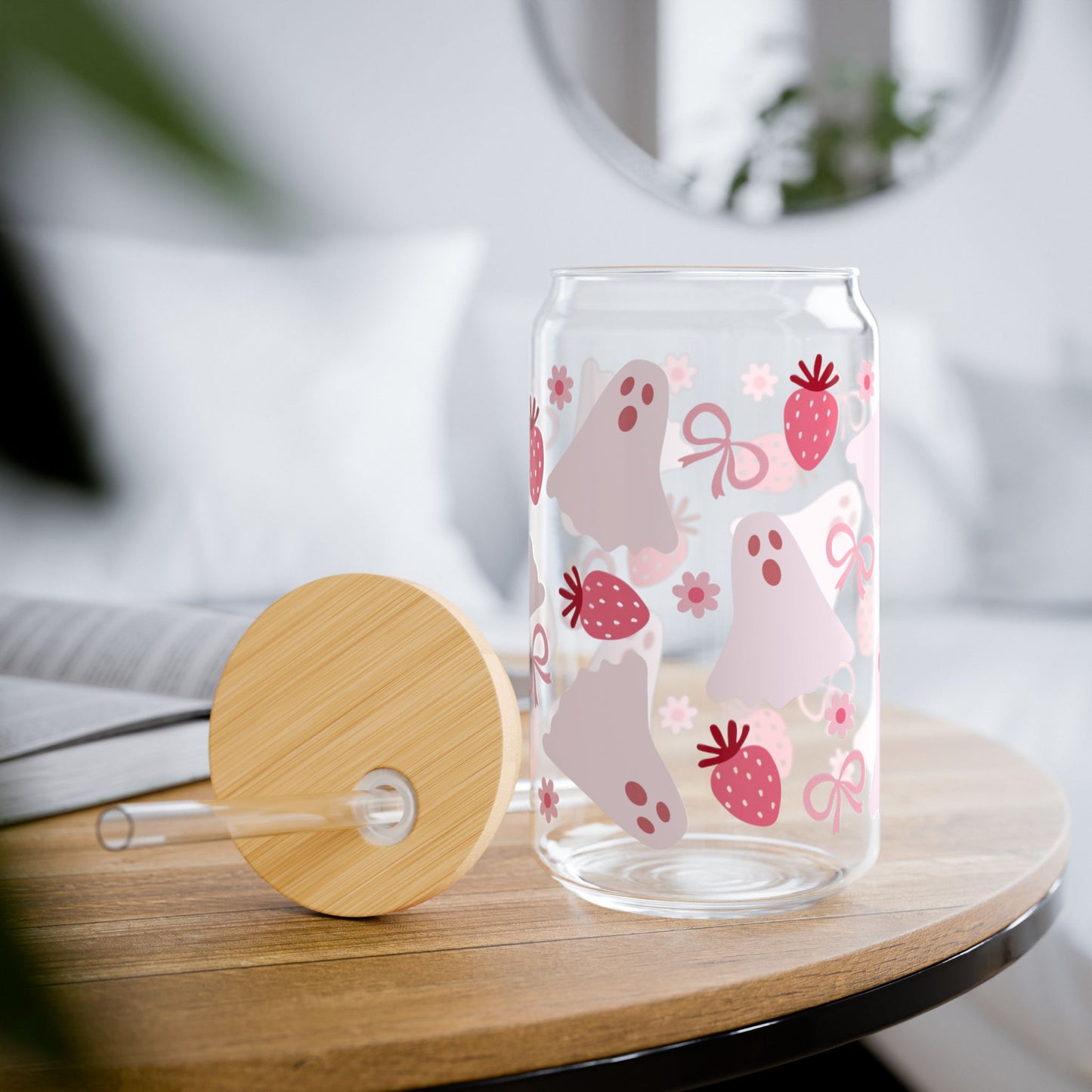 Strawberry Sipper Glass, 16oz Drinkware, Cute Party Favor, Eco-Friendly Gift, Summer Refreshment, Kitchen Decor