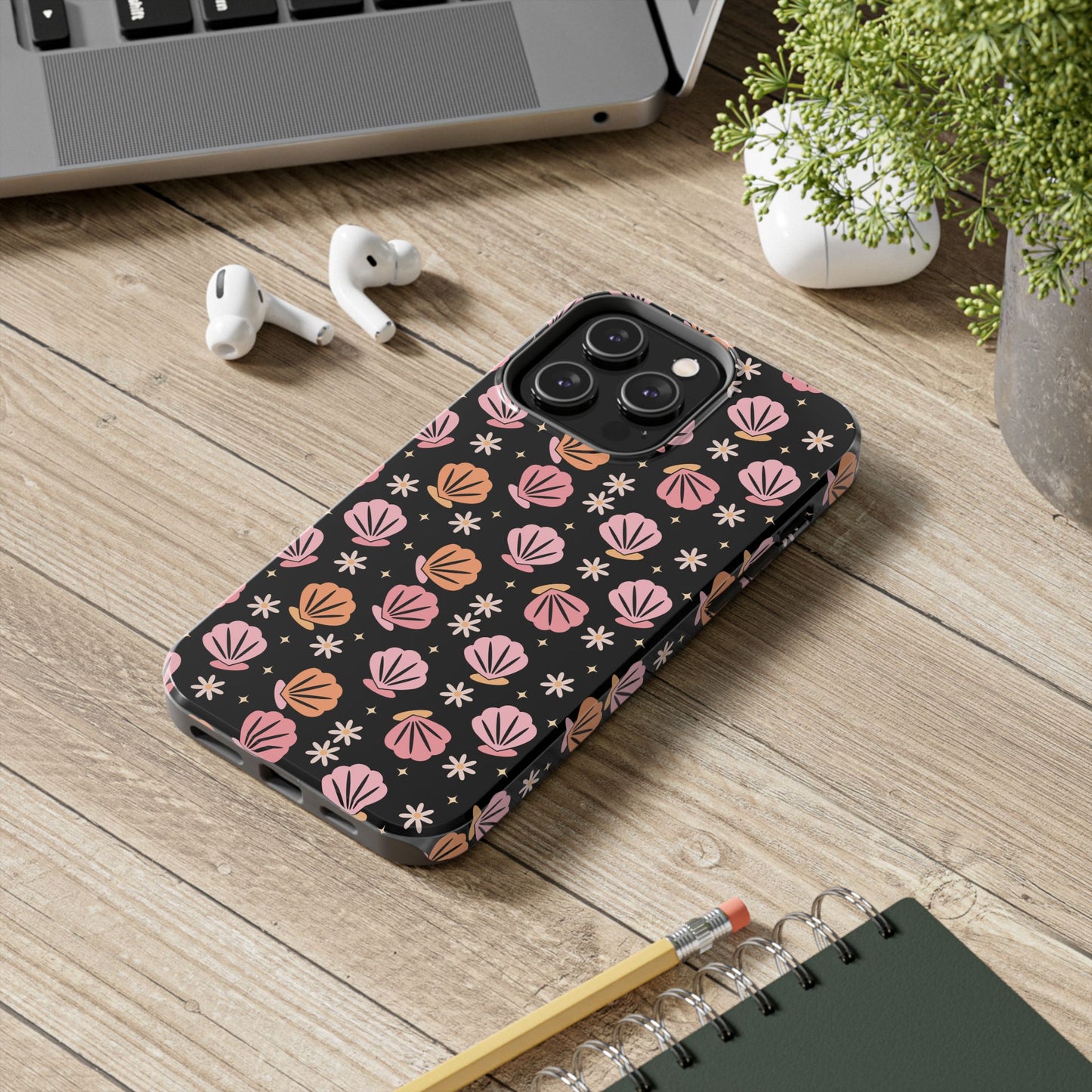 Floral Tough Phone Cases for Trendy Protection, Shell Pattern Phone Cover, Vibrant Floral Case, Girly Gift, Cute Tech Accessories