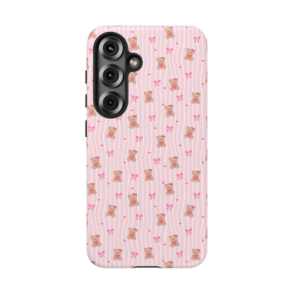 Cute Teddy Bear Pink Stripe Phone Case