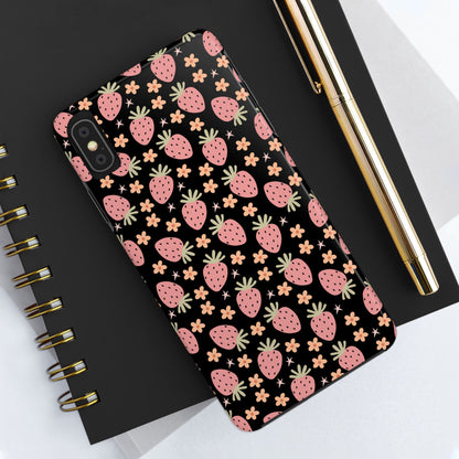 Cute Strawberry Pattern Tough Phone Cases, Floral Phone Cover, Protective Case, Gift for Her, Summer Vibes, Cute Accessories