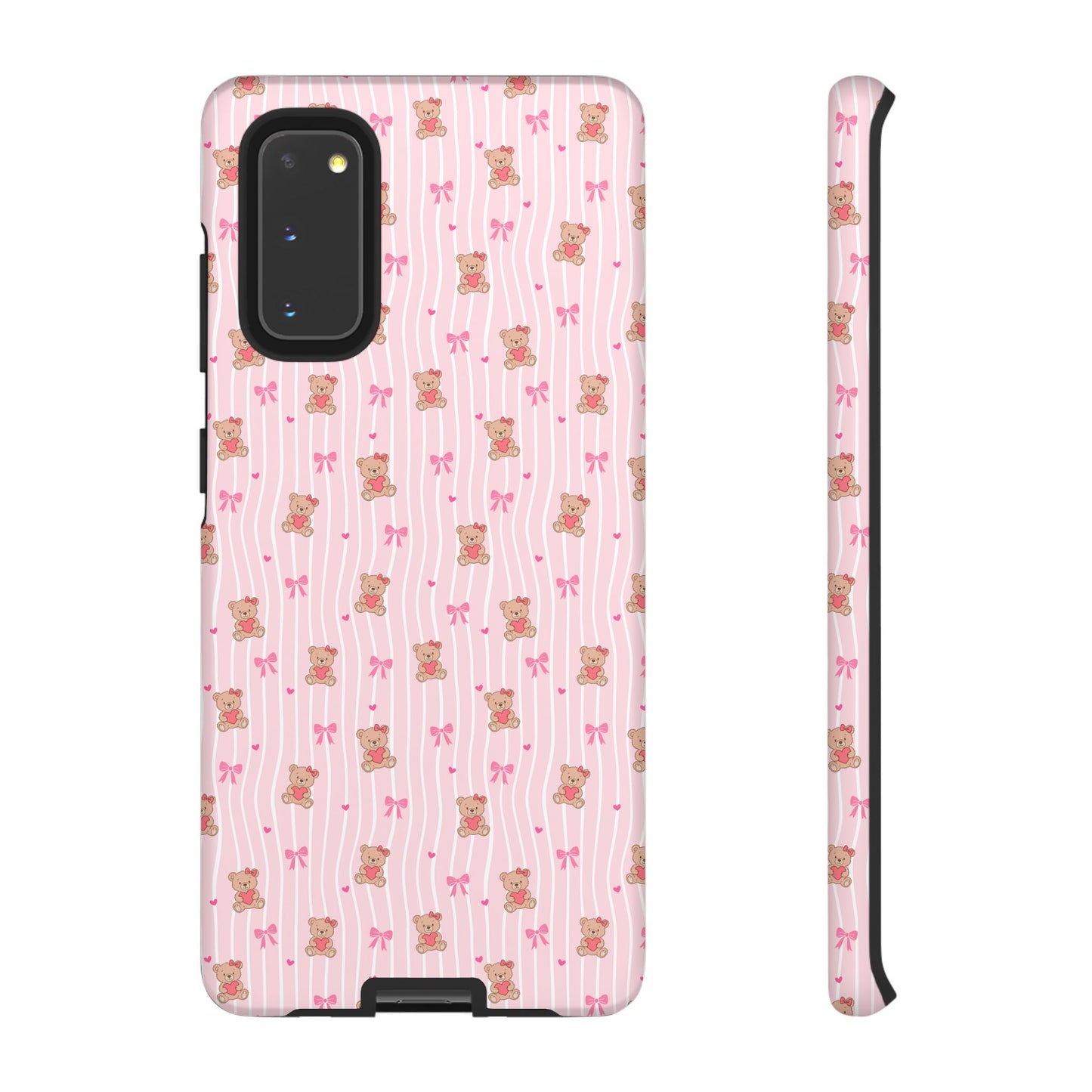 Cute Teddy Bear Pink Stripe Phone Case