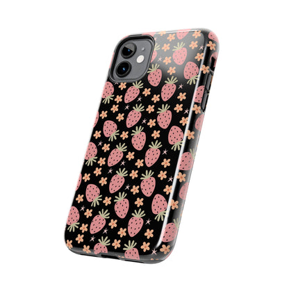 Cute Strawberry Pattern Tough Phone Cases, Floral Phone Cover, Protective Case, Gift for Her, Summer Vibes, Cute Accessories