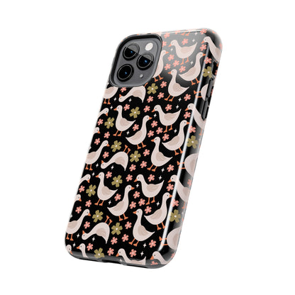 Cute Duck Pattern Phone Case, Stylish Tough Case, Gift for Duck Lovers, Floral Design, Unique Mobile Cover