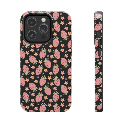 Cute Strawberry Pattern Tough Phone Cases, Floral Phone Cover, Protective Case, Gift for Her, Summer Vibes, Cute Accessories