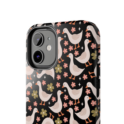 Cute Duck Pattern Phone Case, Stylish Tough Case, Gift for Duck Lovers, Floral Design, Unique Mobile Cover