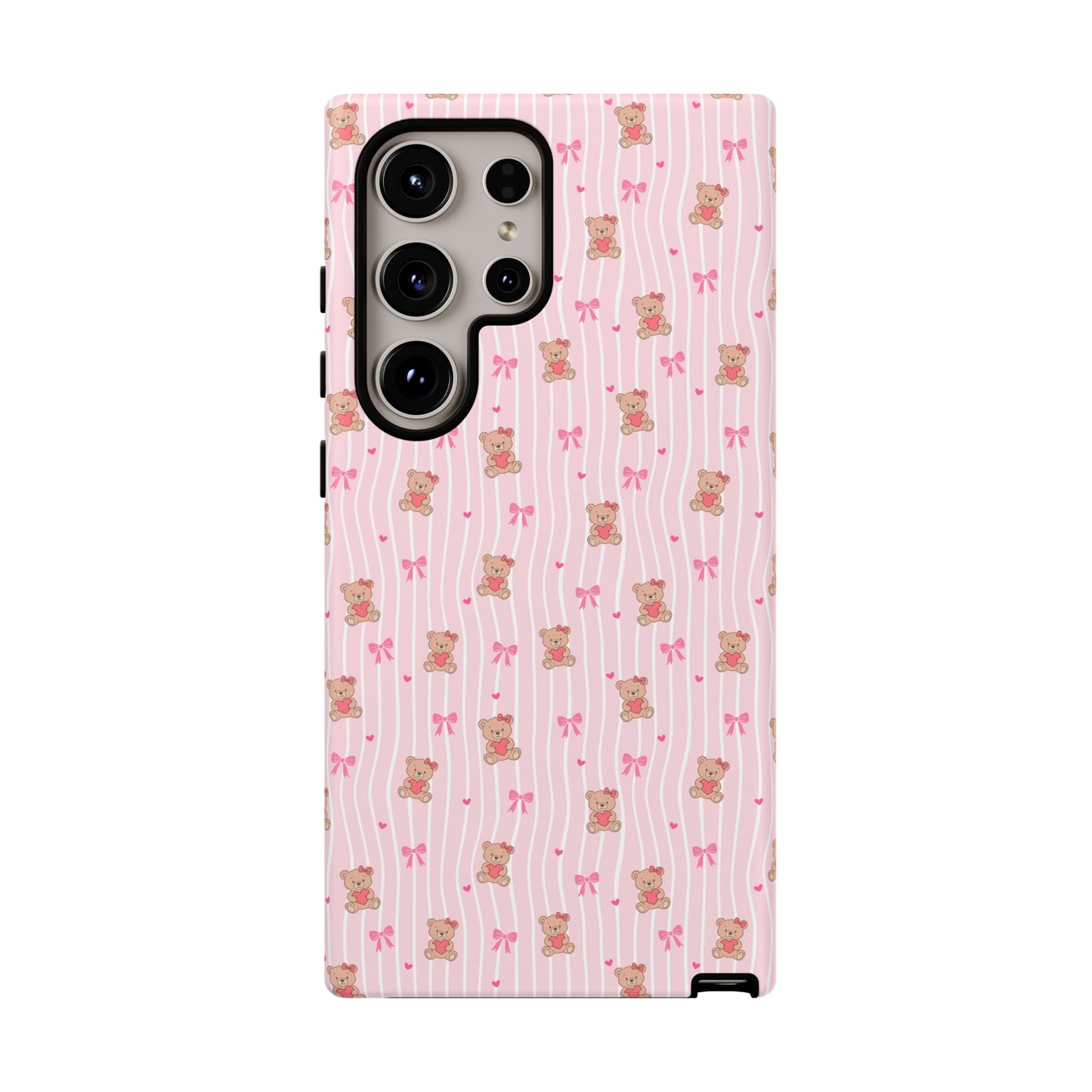 Cute Teddy Bear Pink Stripe Phone Case