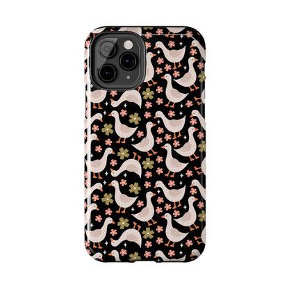 Cute Duck Pattern Phone Case, Stylish Tough Case, Gift for Duck Lovers, Floral Design, Unique Mobile Cover