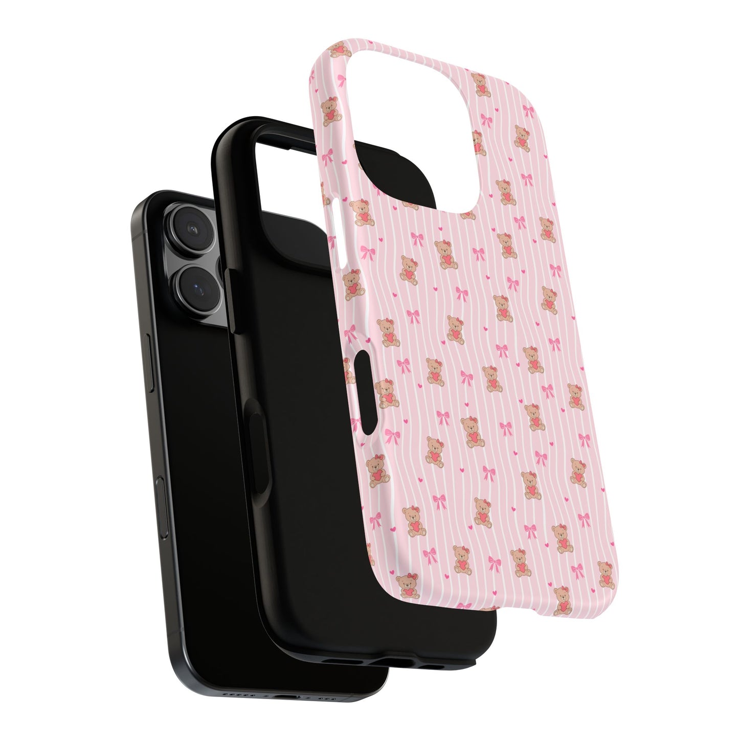 Cute Teddy Bear Pink Stripe Phone Case