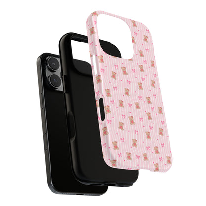 Cute Teddy Bear Pink Stripe Phone Case