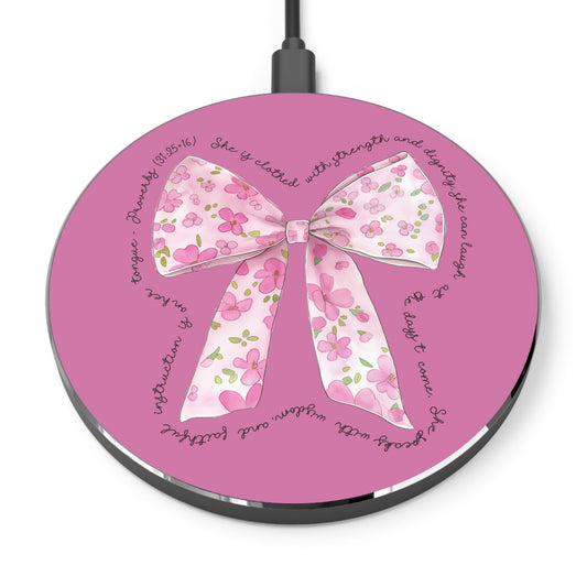 Pink Bow, Prayer Bow, Bible Verses, Gift for friend, gift for mom, gift for sister, gift for aunt Wireless Charger