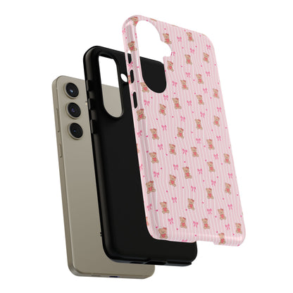 Cute Teddy Bear Pink Stripe Phone Case