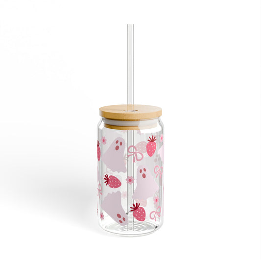 Strawberry Sipper Glass, 16oz Drinkware, Cute Party Favor, Eco-Friendly Gift, Summer Refreshment, Kitchen Decor