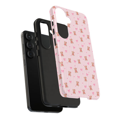 Cute Teddy Bear Pink Stripe Phone Case