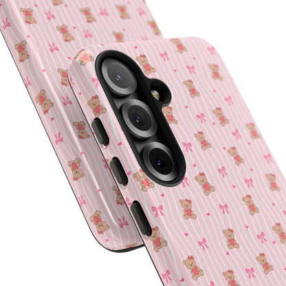 Cute Teddy Bear Pink Stripe Phone Case