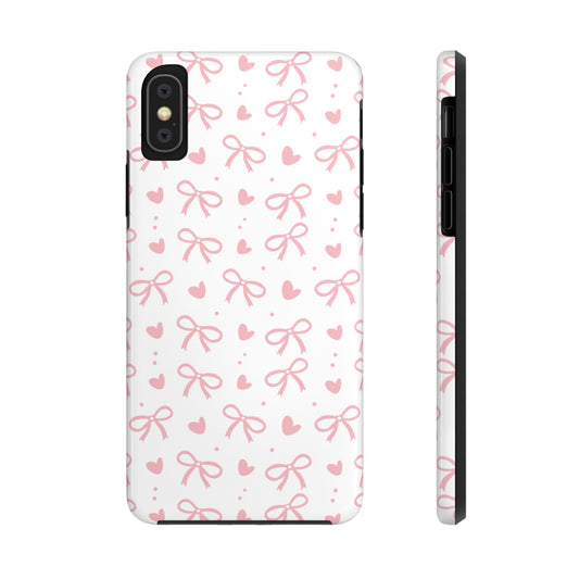Love & Bows Tough Phone Cases for Girls, Cute Phone Cover, Valentine's Day Gift, Girly Accessories, Heart Pattern
