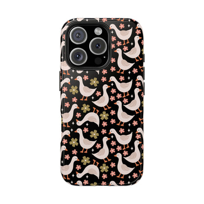 Cute Duck Pattern Phone Case, Stylish Tough Case, Gift for Duck Lovers, Floral Design, Unique Mobile Cover