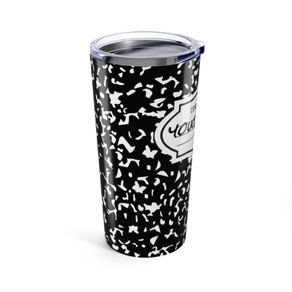 Personalized Composition Book Tumbler, Custom 20oz Travel Mug, Black and White Insulated Cup, Ideal for Students, Teachers, Graduation Gift
