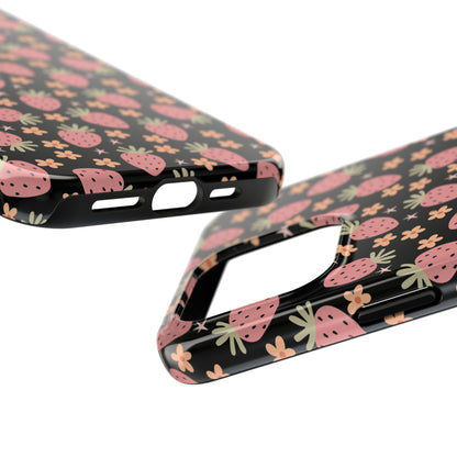 Cute Strawberry Pattern Tough Phone Cases, Floral Phone Cover, Protective Case, Gift for Her, Summer Vibes, Cute Accessories