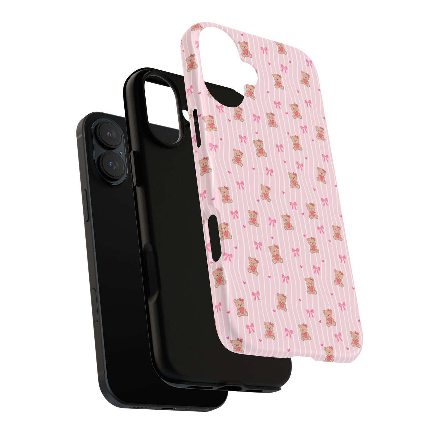 Cute Teddy Bear Pink Stripe Phone Case