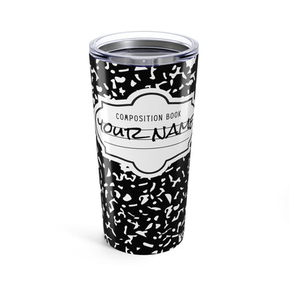 Personalized Composition Book Tumbler, Custom 20oz Travel Mug, Black and White Insulated Cup, Ideal for Students, Teachers, Graduation Gift