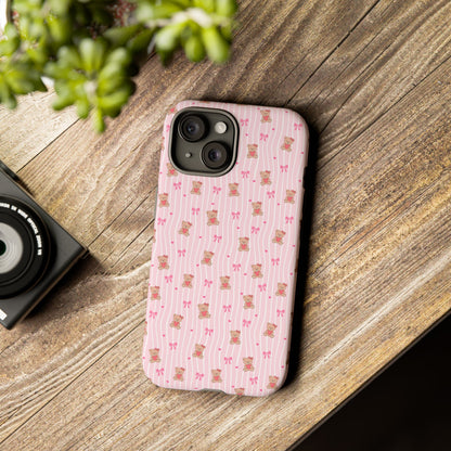 Cute Teddy Bear Pink Stripe Phone Case