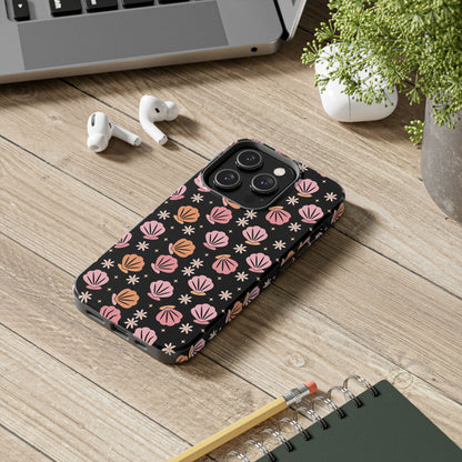 Floral Tough Phone Cases for Trendy Protection, Shell Pattern Phone Cover, Vibrant Floral Case, Girly Gift, Cute Tech Accessories