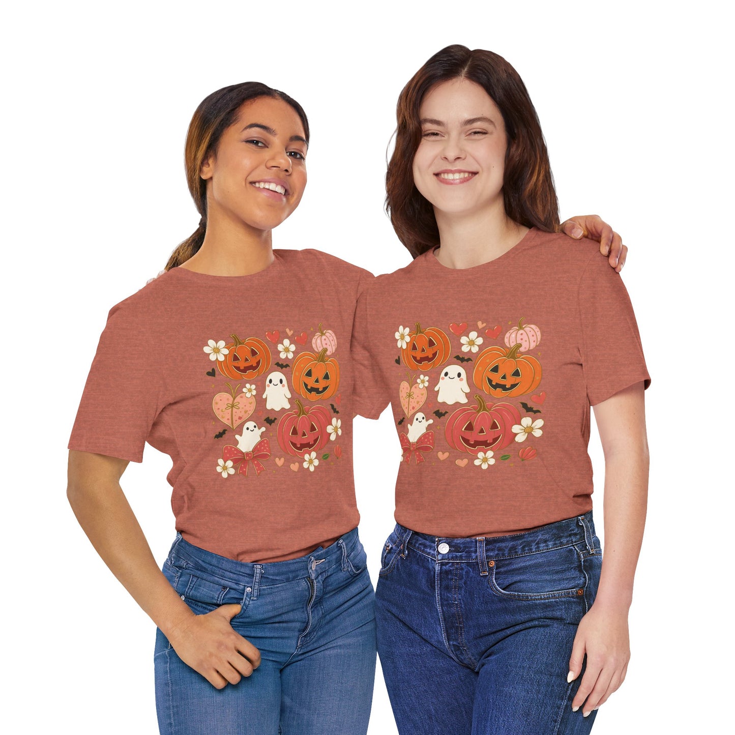 Halloween Ghost & Pumpkin Tee, Perfect for Fall, Halloween Parties, Cozy Autumn Wear, Unisex T-Shirt, Seasonal Gift Idea