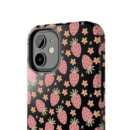 Cute Strawberry Pattern Tough Phone Cases, Floral Phone Cover, Protective Case, Gift for Her, Summer Vibes, Cute Accessories
