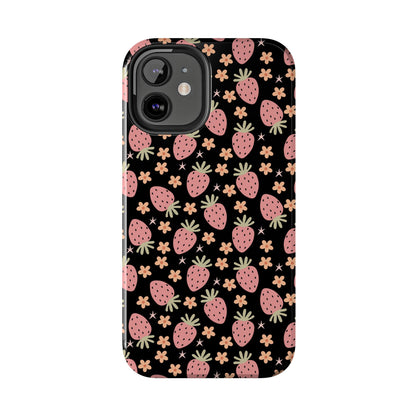 Cute Strawberry Pattern Tough Phone Cases, Floral Phone Cover, Protective Case, Gift for Her, Summer Vibes, Cute Accessories