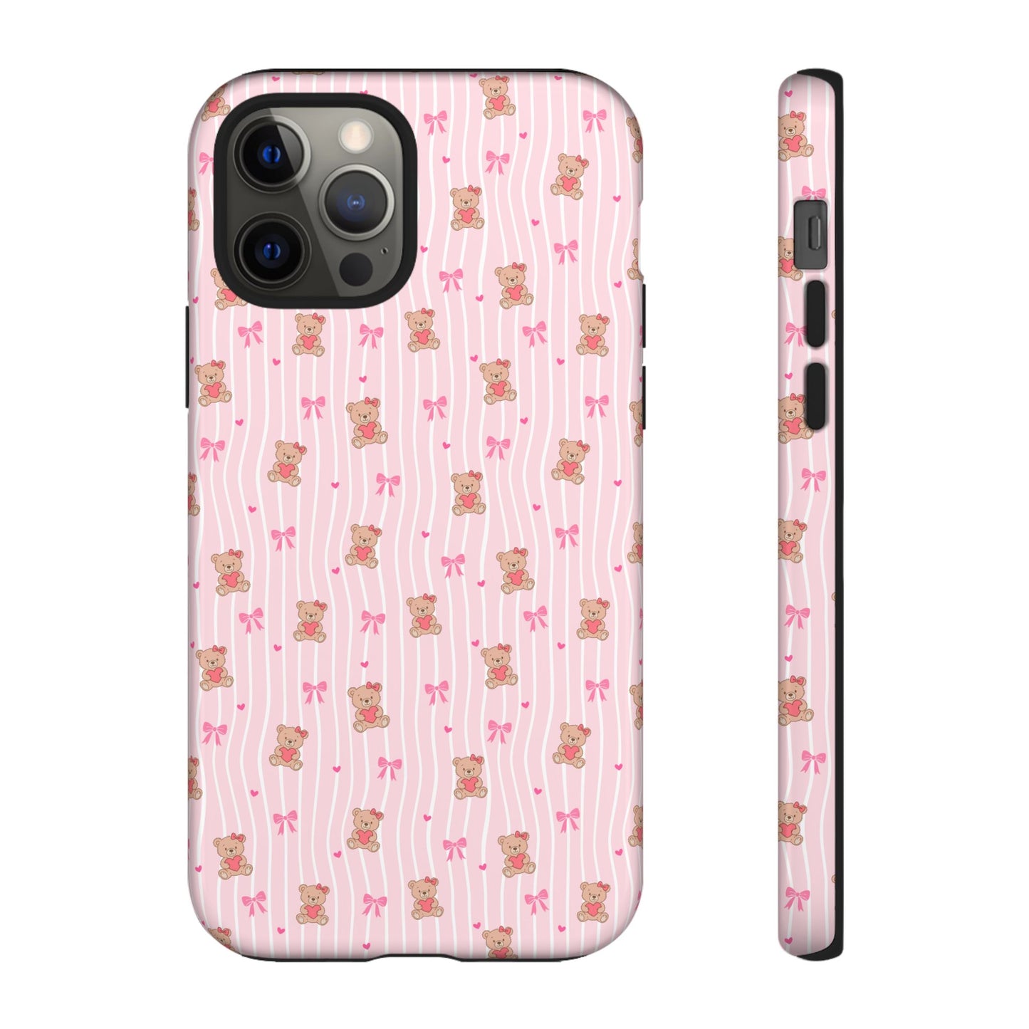 Cute Teddy Bear Pink Stripe Phone Case