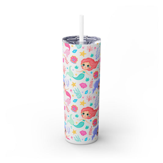 Whimsical mermaid, under the sea, summer fun, Mermaid Skinny Tumbler with Straw, 20oz