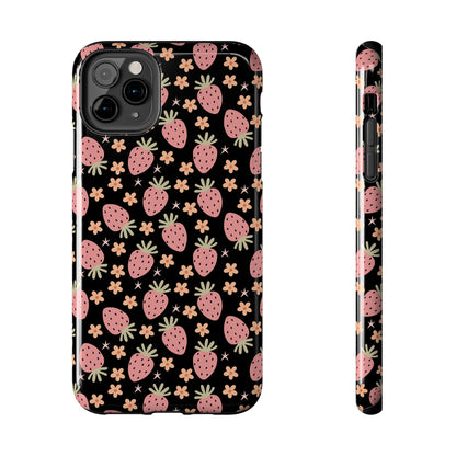 Cute Strawberry Pattern Tough Phone Cases, Floral Phone Cover, Protective Case, Gift for Her, Summer Vibes, Cute Accessories