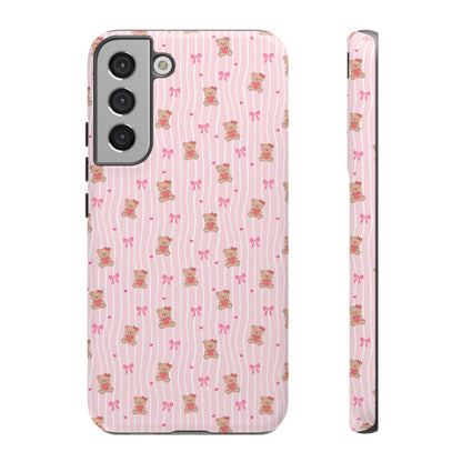 Cute Teddy Bear Pink Stripe Phone Case