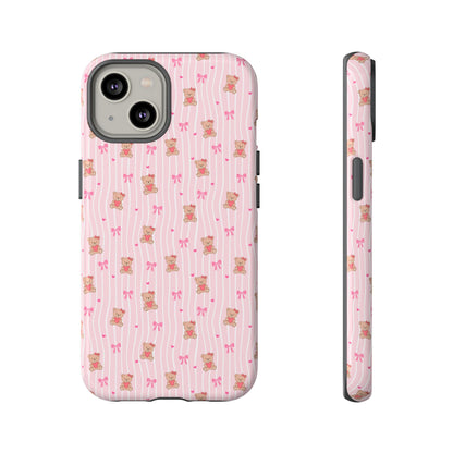 Cute Teddy Bear Pink Stripe Phone Case