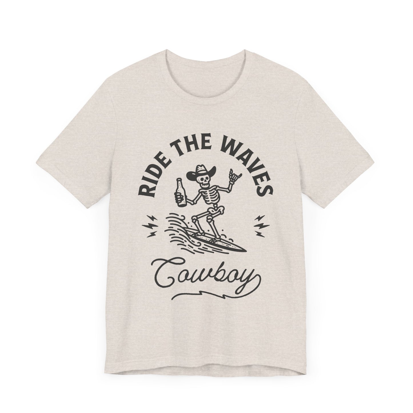 Surfing Skeleton Tee - Ride the Waves Cowboy Shirt, Beachwear, Summer Vibes, Gift for Surfers, Casual T-Shirt
