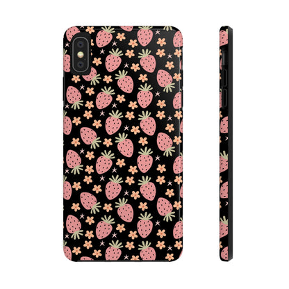 Cute Strawberry Pattern Tough Phone Cases, Floral Phone Cover, Protective Case, Gift for Her, Summer Vibes, Cute Accessories