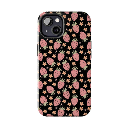 Cute Strawberry Pattern Tough Phone Cases, Floral Phone Cover, Protective Case, Gift for Her, Summer Vibes, Cute Accessories